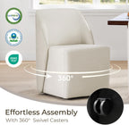 Watson & Whitely Upholstered Dining Chairs with Casters Set of 2, Armless Modern Rolling Dining Chairs with Removable Rollers, Fabric Dining Room Chairs for Bedroom, Living Room, Reading, Linen