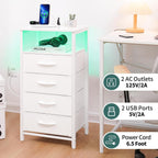 Yoobure Night Stand - LED White Nightstand with Charging Station, Bedside Table with 4 Storage Drawers and Storage Shelf, End Table with USB Ports and Outlets, Tall Nightstand for Bedroom