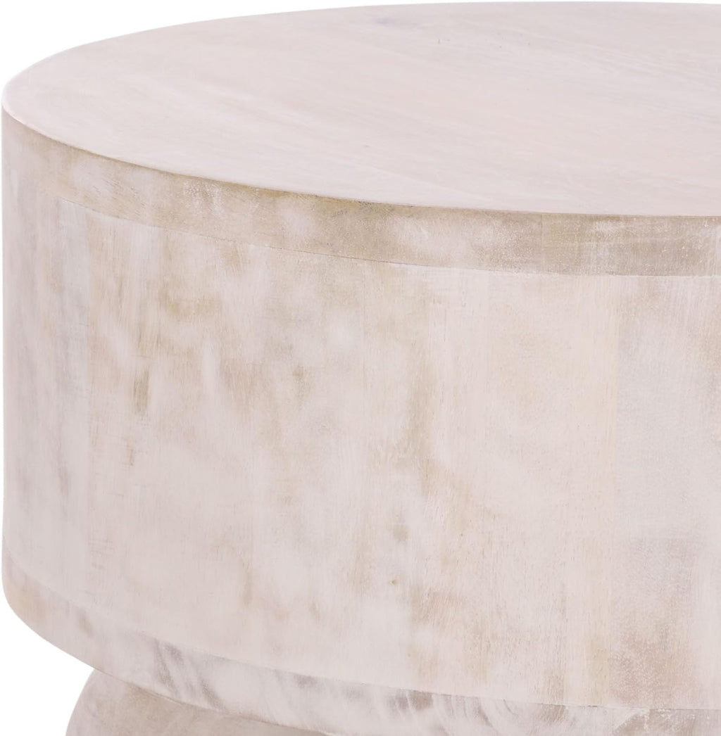 SAFAVIEH Home Collection - Xavier White Washed Solid Wood Accent Table, Sculptural Round Side Table, Fully Assembled (ACC3262A)