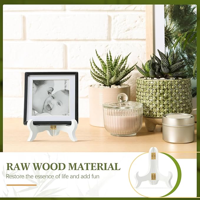 Tatuo 4 Packs Wooden Display Stand Decorative Plate Stands for Display Picture Frame Holder Easels(White,4 Inch)