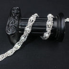 PEARLY JUN 2 Yards Pearl Rhinestone Trim Chain Silver Crystal Fringe Diamond Applique Ribbon String Tassel Strip for Sewing Wedding Dress Crafting Crafts Flower Embellishments