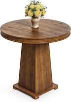 LITTLE TREE Solid Wood Round Dining Table, 31.5" Small Kitchen Table for 2, Modern Farmhouse Dinner Table for Dining Room, Kitchen, Living Room, Artistic Geometric Base, Table Only (Rustic Brown)
