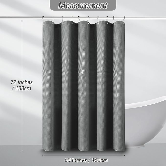 60 inch Stall Shower Curtain Grey - 256GSM Waffle Weave Heavy Duty Thick Fabric Shower Curtains for Bathroom, Hotel Quality Spa Luxury Cloth Bath Curtain Set with 10 Hooks, 60Wx72H Gray