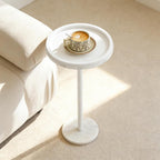 smusei Small Drink Table with Marble Base Round Side Table for Small Spaces Pedestal Side Table with Anti-Fall Guard for Living Room Bedroom Home Decor, White