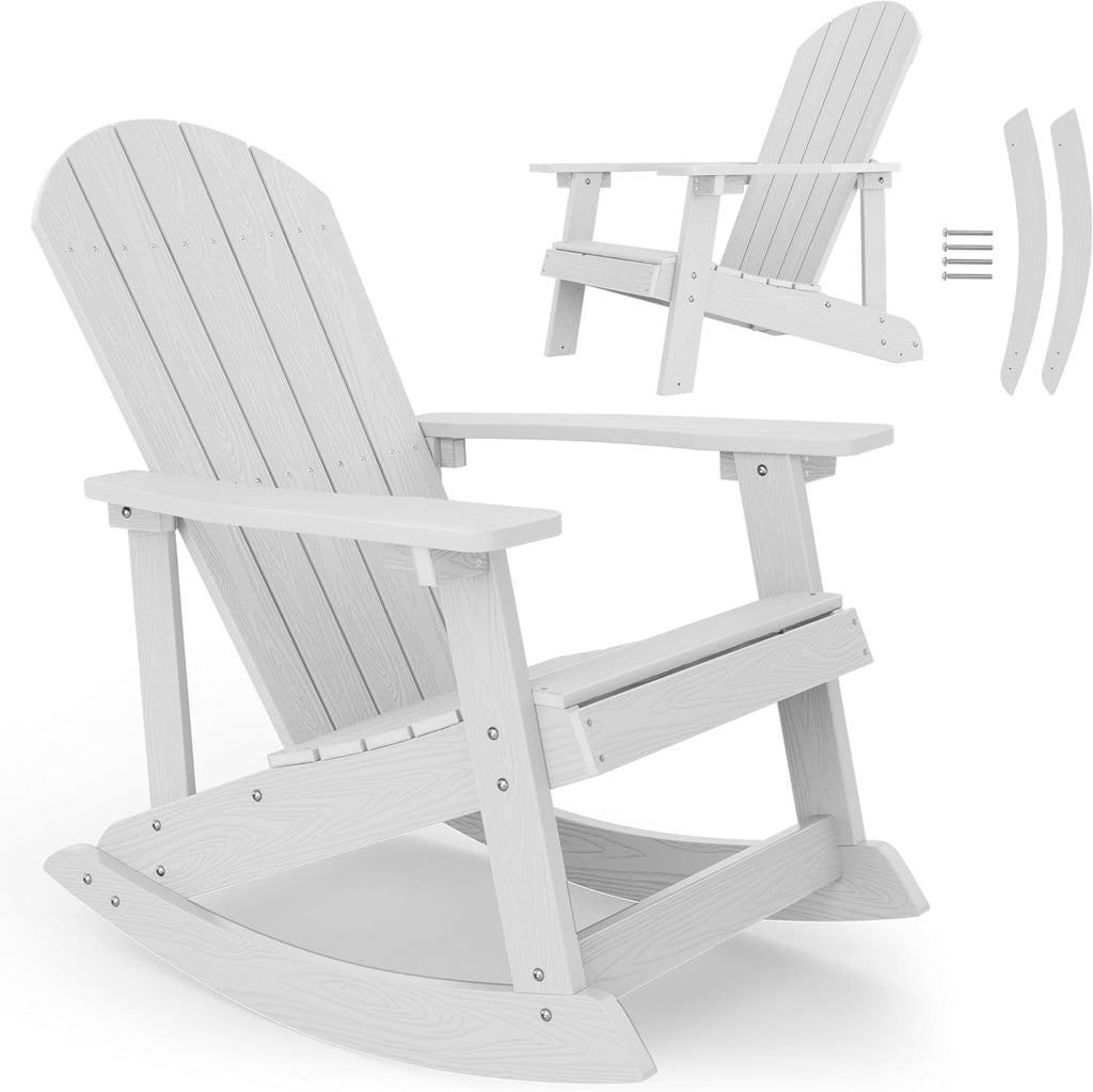 YEFU Outdoor Rocking Chair,Adirondack Rocking Chair,Patio Rocker Chair with Wide Back,Oversized Rocker Chair Look Like Real Wood, for Lawn, Porch, Backyard, Indoor and Garden(White)
