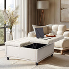 Redlife 35 Inch Large Square Storage Ottoman, Coffee Table Ottoman, Linen | Lift Top Ottomans Bench Square Footrest Oversized Upholstered Coffee Table for Living Room Bedroom (Beige)