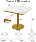 31.5" Square Dining Table, Square Restaurant Table with 1.2" Thick Sintered Stone Tabletop and Golden Metal Pedestal Base, Bistro Table for Diner, Bar, kitchen, Bakery, Apartment (Marble White)