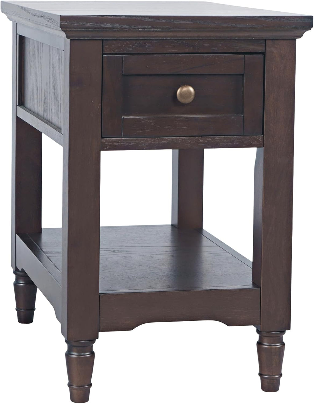 Brentwood Modern Transitional Chairside End Table with Drawer and Storage Shelf,Dark Brown