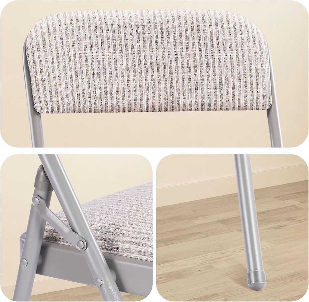 4 Pack Folding Chairs with PU Padded Cushion and Back, Commercial Grade Metal Chairs with Comfortable PU Leather Cushion for Home and Office, for Indoor and Outdoor Events (4, White-Fabric)