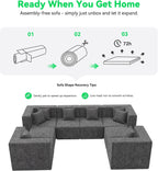 MONVANE Oversized Sectional Couch 08-Seat, Chenille, Gray | Sectional Couch for Living Room, Modular Cloud Sofa with Ottoman & 8 Throw Pillows, No Assembly Required