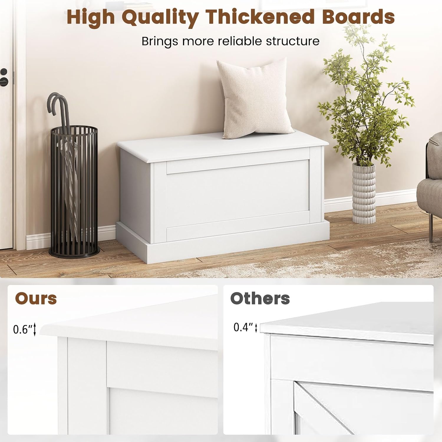 Giantex 35.5-Inches Storage Chest with Safety Metal Hinges, Wooden Flip Top Tool Trunk, Hydraulic Strut, Organizer Box, Large Farmhouse Storage Bench for Bedroom, Living Room, Entryway (White)