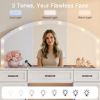 Vanity Table with Mirror and Lights, 55" Large LED Makeup Mirror with 3 Color Modes, Modern Dressing Table with Drawers and Cabinets, HD Glass Top Beauty Desk for Bedroom, Gift for Women