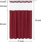 N&Y HOME Waffle Weave Shower Curtain with Snap-in Fabric Liner & 12 Metal Hooks Set - Hotel Style, Waterproof & Washable, Heavyweight Fabric & Mesh Top Window - 71x72, Wine Red