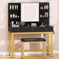 YITAHOME Vanity Desk Set with Mirror and Lights & Power Outlets | Makeup Table with 3 Adjustable Lighting Modes, Open Shelves and Hidden Storage