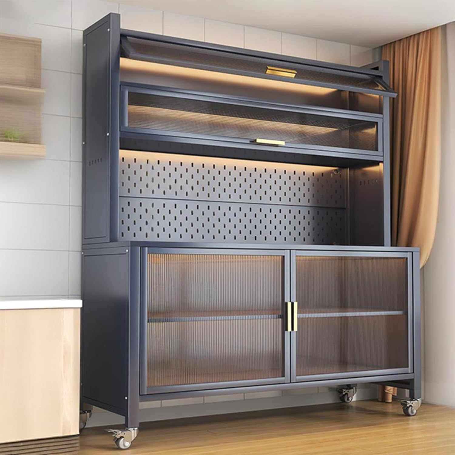 Kitchen Pantry Storage Cabinet with Adjustable Shelves, Pantry Storage Cabinet, Freestanding Cupboard for Kitchen, Dining Room(Gray,188x100cm/74x39.4in)