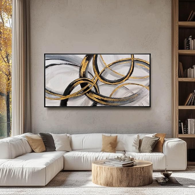 Kureful Gold and Black Abstract Wall Art Modern Artwork Canvas Pictures for Wall Decor Line Wall Prints for Office Hotel 24"x 48" Ready to Hang