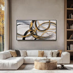 Kureful Gold and Black Abstract Wall Art Modern Artwork Canvas Pictures for Wall Decor Line Wall Prints for Office Hotel 24"x 48" Ready to Hang