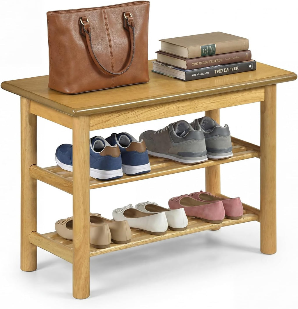 Giantex Shoe Rack Bench, 3-Tier Entryway Bench with Slat Shelves, Wooden Shoe Storage Organizer for Living Room, Front Door, Bedroom, Holds up to 485 lbs, 12 x 24 x 17 Inches