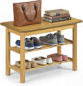 Giantex Shoe Rack Bench, 3-Tier Entryway Bench with Slat Shelves, Wooden Shoe Storage Organizer for Living Room, Front Door, Bedroom, Holds up to 485 lbs, 12 x 24 x 17 Inches