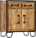Solid Mango Wood Sideboard Cabinet Rustic Storage Furniture with Unique Grain Patterns and Decorative Inlays for Living Room Dining Area, 25.6 x 11.8 x 27.6 Inches