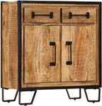 Rustic Solid Mango Wood Sideboard Cabinet 25.6 x 11.8 x 27.6 Inches, Unique Grain Patterns and Decorative Inlays for Living Dining Room Storage Organizer