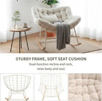 Oversized Papasan Rocking Chair with Thickened Cushion, Heavy-Duty Cozy Egg Chair, Large Comfy Lounge Chair for Reading, Relaxing & Bedroom Living Room, White