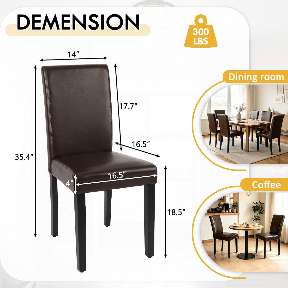 LSSPAID Dining Chairs Set of 6, Upholstered Leather Parsons Dining Room Chairs with Solid Wood Legs, Modern Armless Side Chairs for Kitchen Restaurant Home, Dark Brown