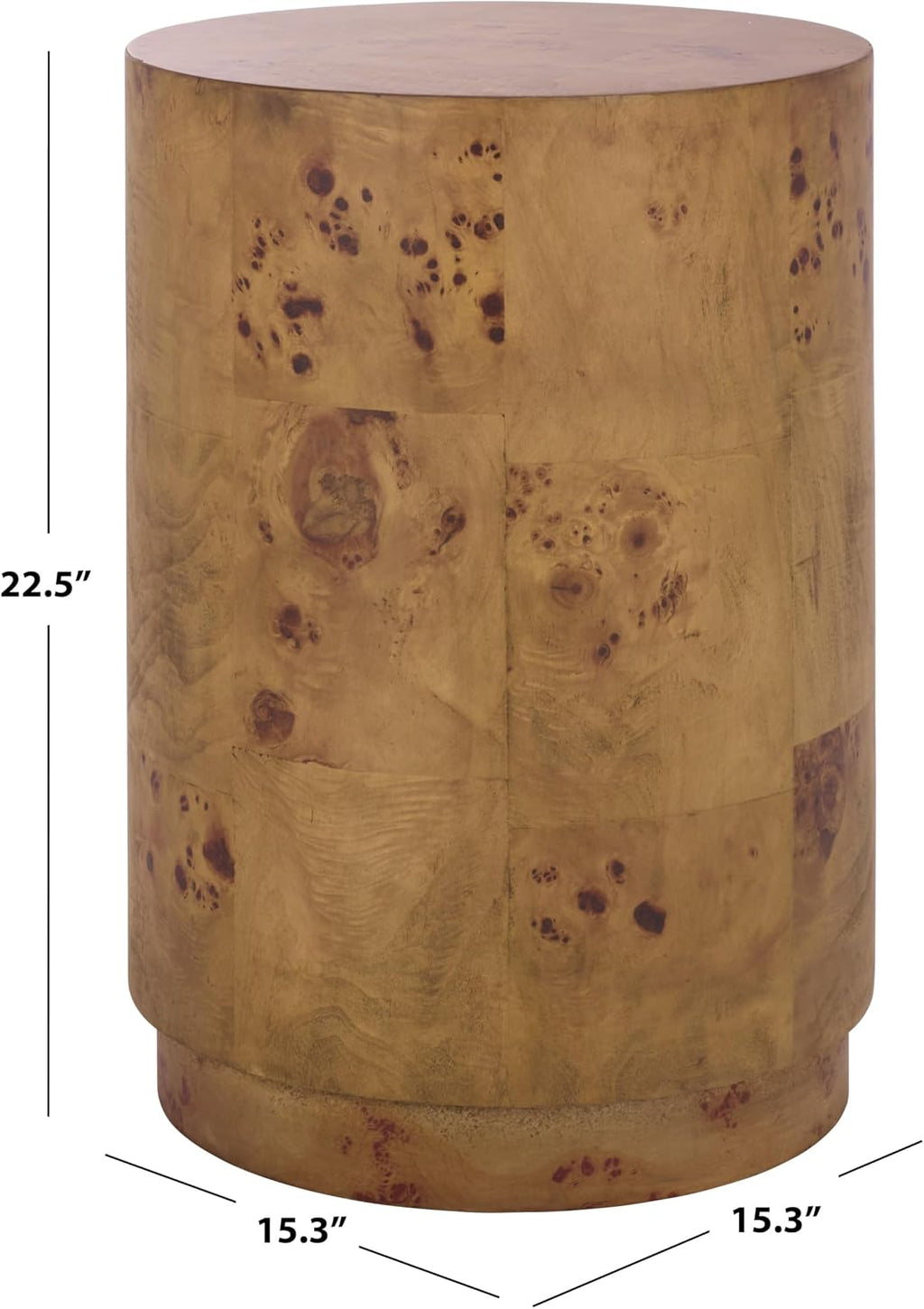 SAFAVIEH Home Collection - Siya Natural Brown Accent Table, Round Drum Side Table, Burl Wood Look, Fully Assembled (ACC6611A)