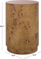 SAFAVIEH Home Collection - Siya Natural Brown Accent Table, Round Drum Side Table, Burl Wood Look, Fully Assembled (ACC6611A)