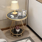 Mushroom-Shaped Marble Table, Double-Layer Shelf, Bedside Table, Telephone Table, Sofa Balcony Small Round Table, Large Table Top 50 Cm, Small Table Top 26 Cm(Size:50 * 60cm,Color:B)