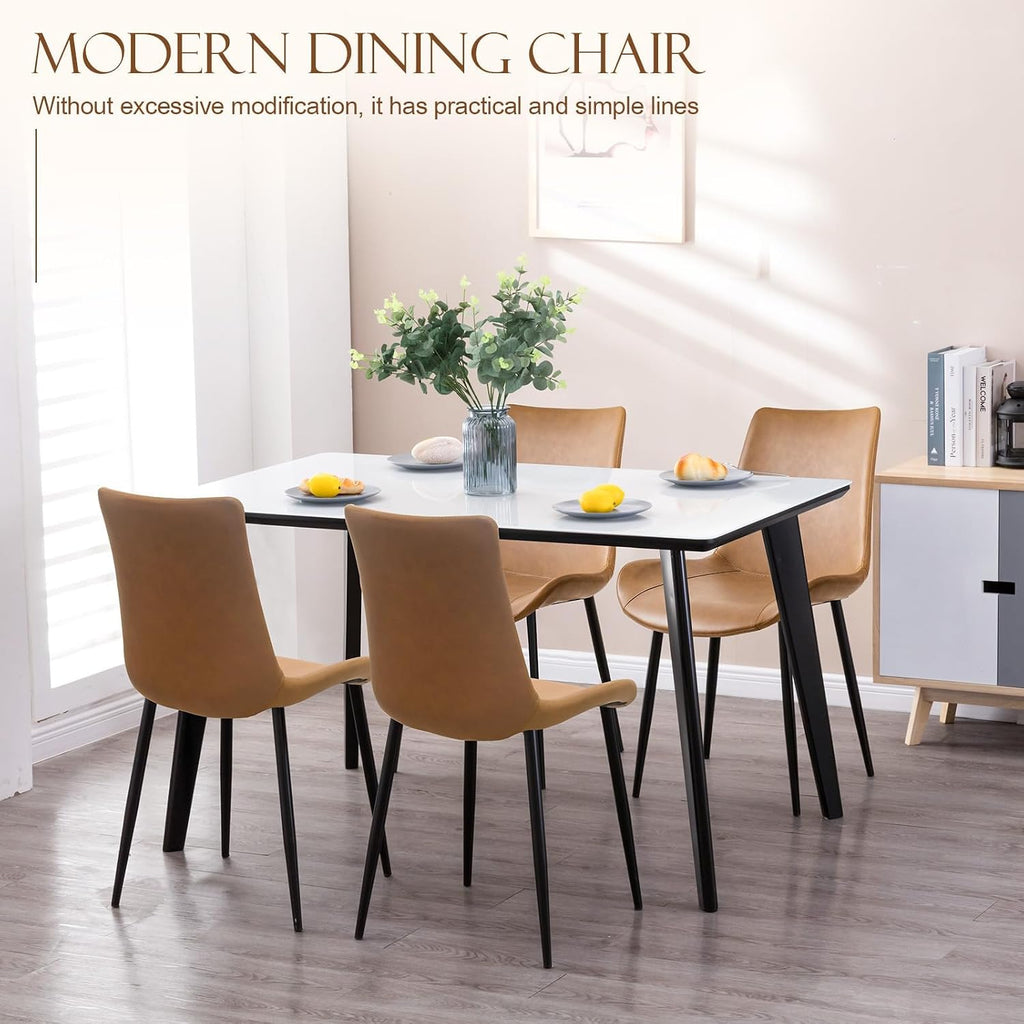 Dining Chairs Set of 2, Modern PU Leather Dining Room Chair with Sturdy Metal Legs, Upholstered Faux Leather Cushion Seat Dinner Chairs Accent Side Chairs for Indoor Kitchen Living Room,Brown