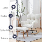 Modern Indoor Bedroom Rocking Chair with Cushion, Indoor Bedroom Upholstered Rocking Chair, Sofa Chair, Modern Lounge Chair for Balcony, for Balcony Living Room Bedroom,Emerging Green