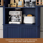 HLR 72" Freestanding Beadboard Pantry Cabinet with Microwave Shelf | Multi‑Purpose Tall Microwave Stand with Storage, Space‑Saving Design Cabinet for Kitchen or Living Room, Navy Blue