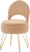 Vanity Stool Chair with Storage and Folding Back, Round Ottoman, Multifunctional Upholstered Makeup Chair, 4 Metal Legs with Anti-Slip Feet for Bedroom Living Room Entryway