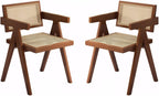 Mid Century Dining Chairs Set of 2, Rattan Accent Armchairs for Living Room, Kitchen, Patio, Brown Wooden Chairs