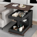 Lift Top End Table with Wheels, Rotating Sofa Side Table, 360°Rotating Top & Storage Space for Living Room, Bedroom, Small Space (Black+Brown)