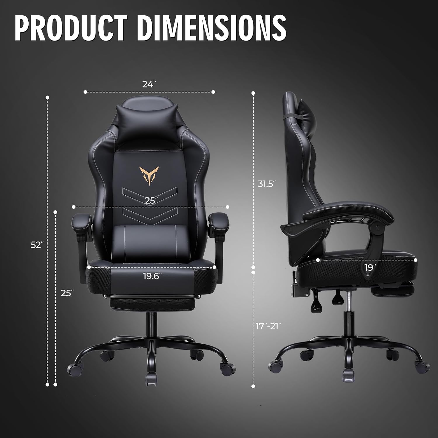 GTPLAYER Gaming Chair, Office Chair High Back Computer Chair with Foot Rest for Adults, Leather Desk Chair Executive Ergonomic Height Adjustable with Headrest and Lumbar Support, 300lbs Black