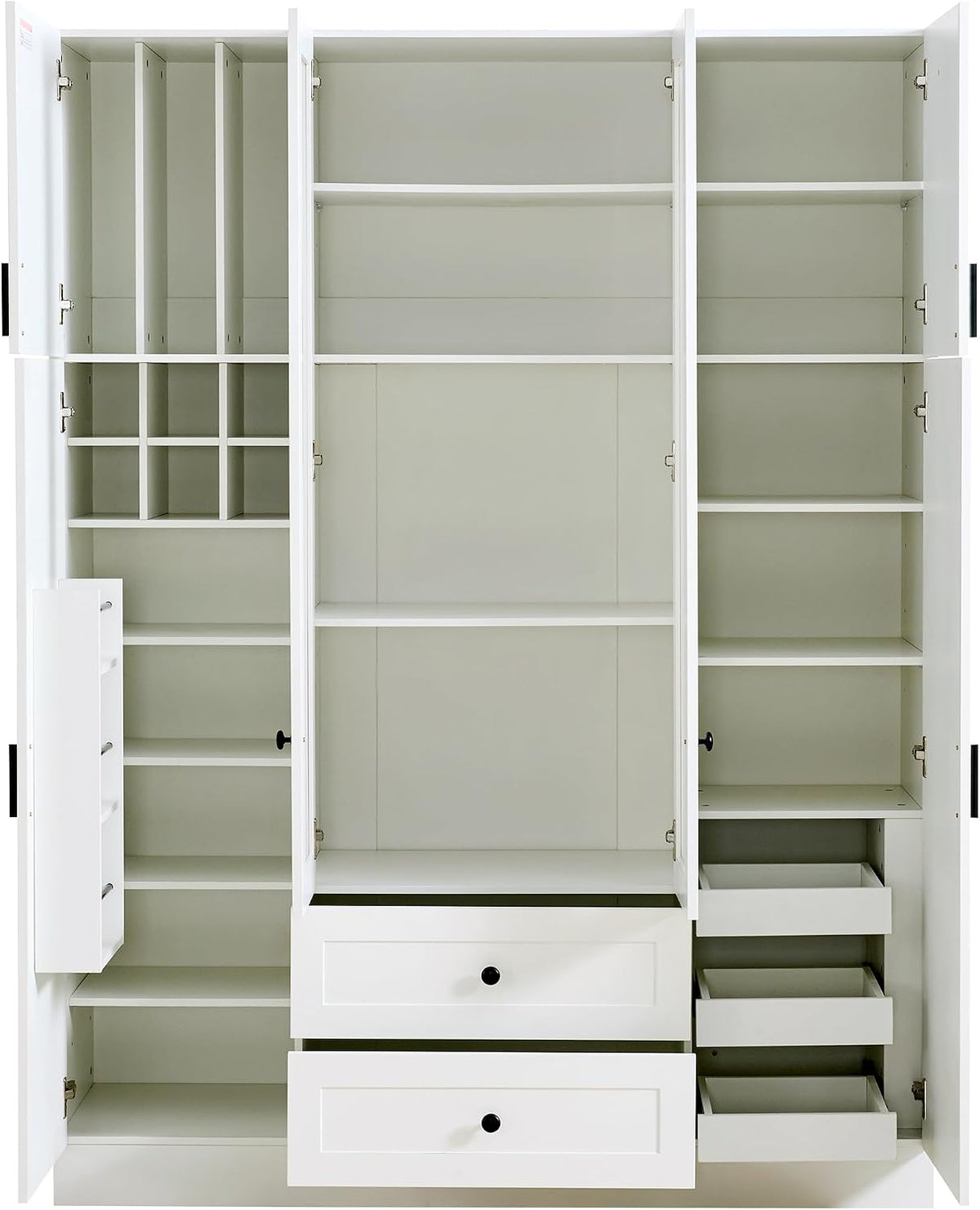 Kitchen Pantry with 6-Door, Drawers, Adjustable Shelves, Pull-Out, White | Spacious 53.2" freestanding sideboard with 6 doors, white finish, ideal for dining area, hallway, or living room display