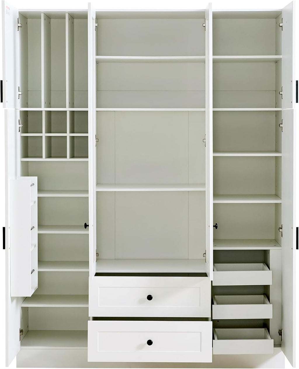 Modern Large Kitchen Pantry Organizer with Acrylic Doors, Wine Storage, and Adjustable Shelving for Ultimate Home Organization (White-M)