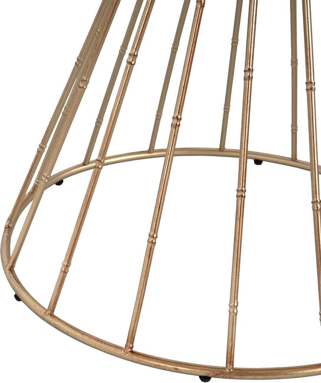 Vintage-Inspired Pine Side Table with Cut-Out Edge, Antique Gold & Natural Finish - Ready to Use