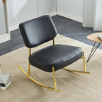 Modern Rocking Chair with PU Cushioned Seat, Black Backrest, Gold Metal Legs for Living Room, Bedroom, Office (Black + PU)