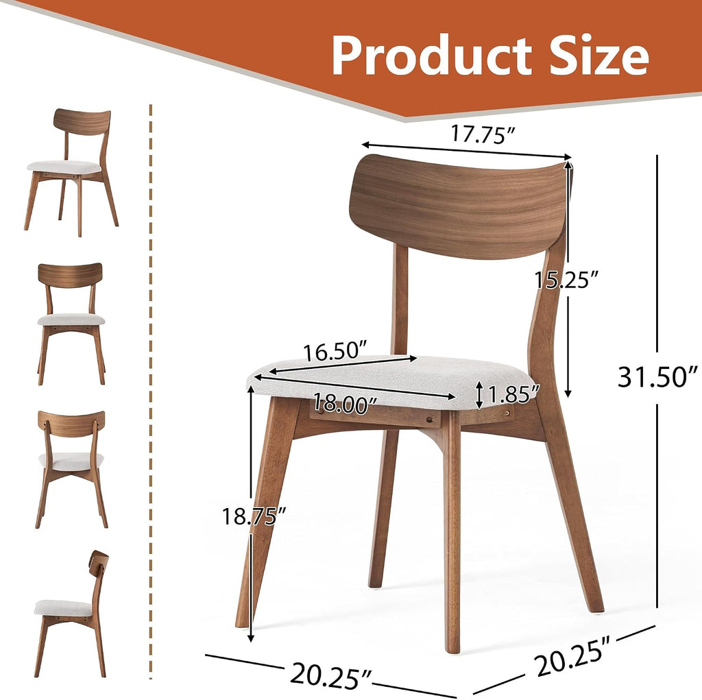 Modern Dining Chairs with Upholstered Cushion, Solid Rubber Wood Dining Chair with Comfortable Backrest, Sturdy Wooden Chairs for Kitchen, Dining Room (Walnut-Beige, 6 Sets)