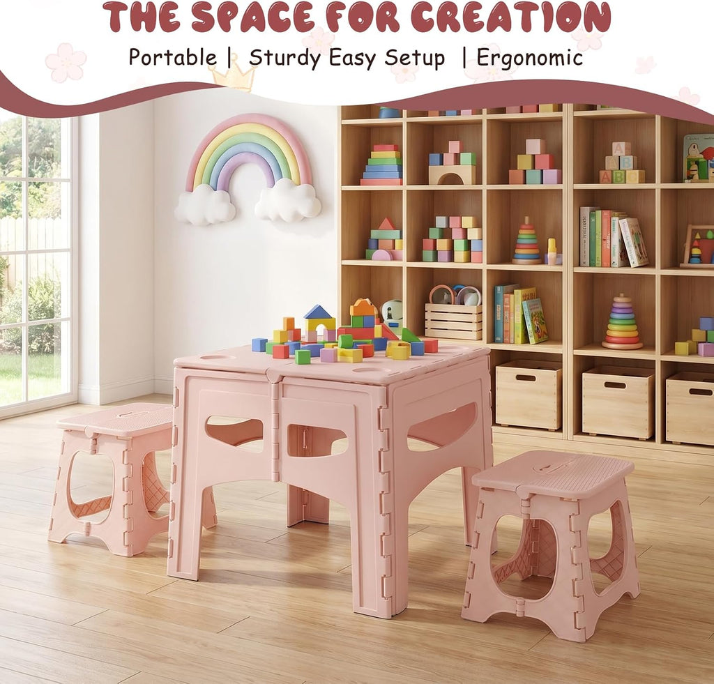 Portable Folding Kids Table & Chairs Set, Indoor/Outdoor Toddler Desk | Foldable & Portable, Indoor &Outdoor Applicable, Built to Last, Easy to Clean, Safe & Ergonomic Design