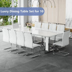 JUFU 11 Piece Dining Table Set for 10, 79 Inch Faux Marble Dining Room Table Set with 10 PU Leather Chairs, Modern Rectangular Kitchen Table and Chairs Set for Large Dining Room, Kitchen