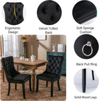 Rustic 9 Piece Dining Table Set, 62.99"-78.74" Extendable Dining Table & 8 Black Velvet Dining Chairs with Wood Leg, Brown Expandable Dining Room Table and Chairs Set
