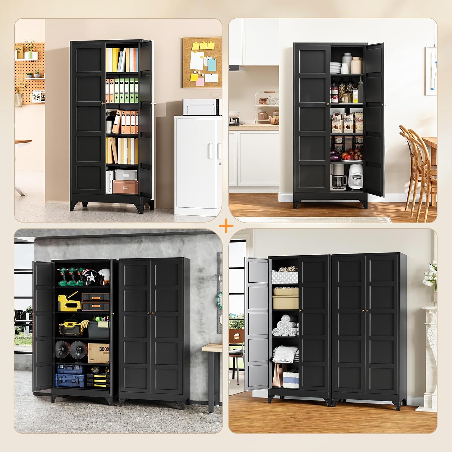 Yizosh Metal Storage Cabinet with 2 Doors and 4 Adjustable Shelves - 71" Black Kitchen Pantry Storage Cabinet,4-Tier Tall Steel Cabinet Locker for Living Room,Dining Room,Kitchen