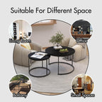 Nesting Coffee Table Set of 2, Round Nesting Tables with Marble-Look Top and Metal Frame, Modern Coffee Table Set for Small Spaces, Stackable Side End Tables for Living Room Bedroom etc. (B)