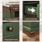 SAVOR LIFE Farmhouse Nightstand Set of 2 with Charging Station, Green | End Tables Bedroom with 2 Drawers, Traditional Night Stand with Open Shelf & Thickened Top & Square Wooden Legs