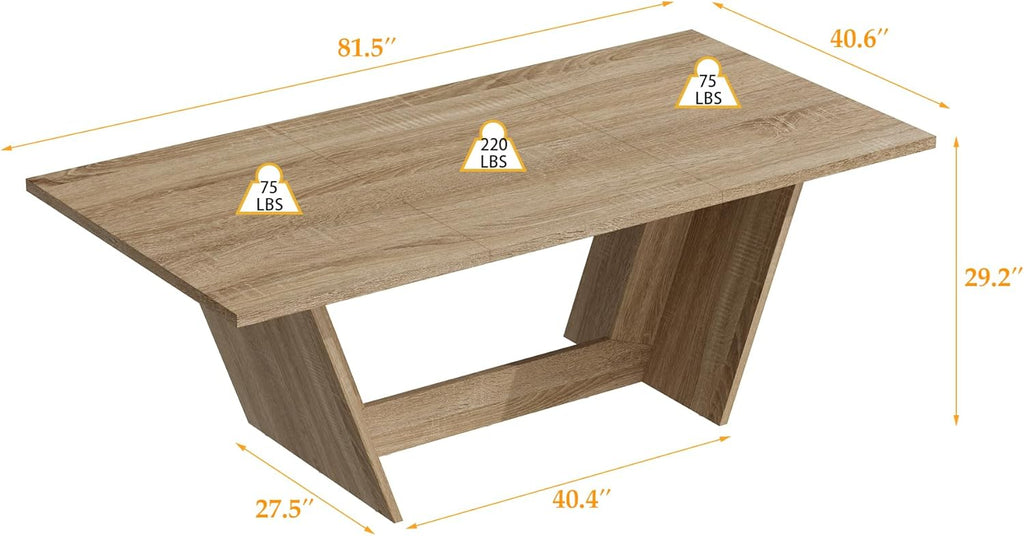 WOODTIME 81.5" W Dining Table with V-Shaped Base for 8-10 People, Modern Wooden Dinner Table for Dining Room Kitchen, Oak