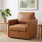 Swivel Accent Chair with Hidden Storage, Mid Century Modern Square Armchair, Comfy Upholstered Reading Single Sofa Chair for Living Room, Faux Leather, Brown, 1 Pack